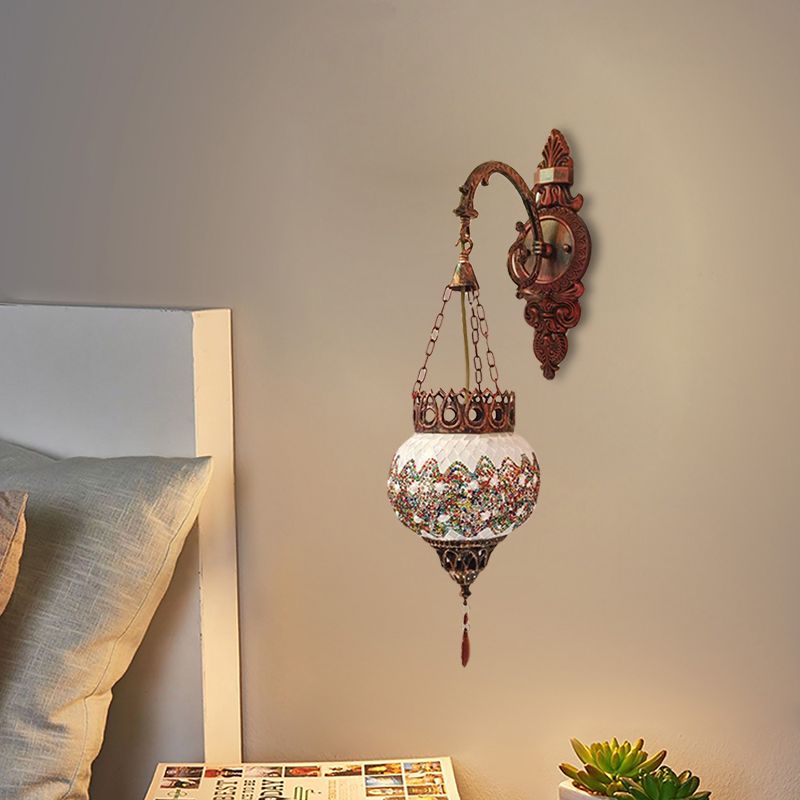 1 Bulb Global Wall Sconce Decorative Copper Stained Glass Wall Light Fixture for Living Room