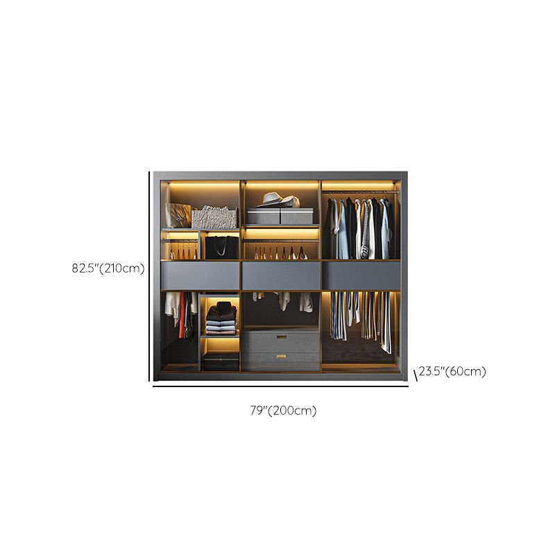 Modern Grey Storage Cabinet Mirrored Finish Cabinet with Glass Doors