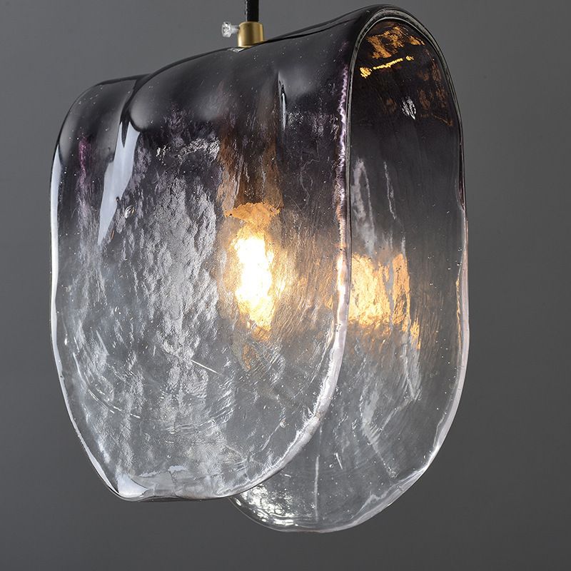 Gradient Smoke Glass Shell Shaped Pendant Postmodern 1-Light Brass Suspension Light for Restaurant