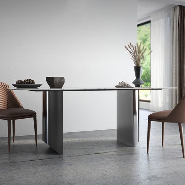 Metalen traditionele luxe rechthoekige tafel Gesinterde stenen binnentafel