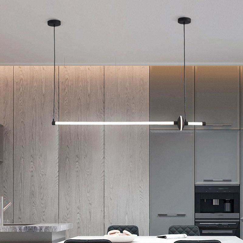 Metal Linear Island Pendant Modern 2-Light Island Lighting for Dining Room