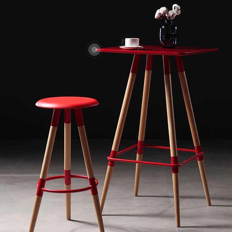 Modern Round Seat Counter Stool Solid Wood Backless Counter-height Stool