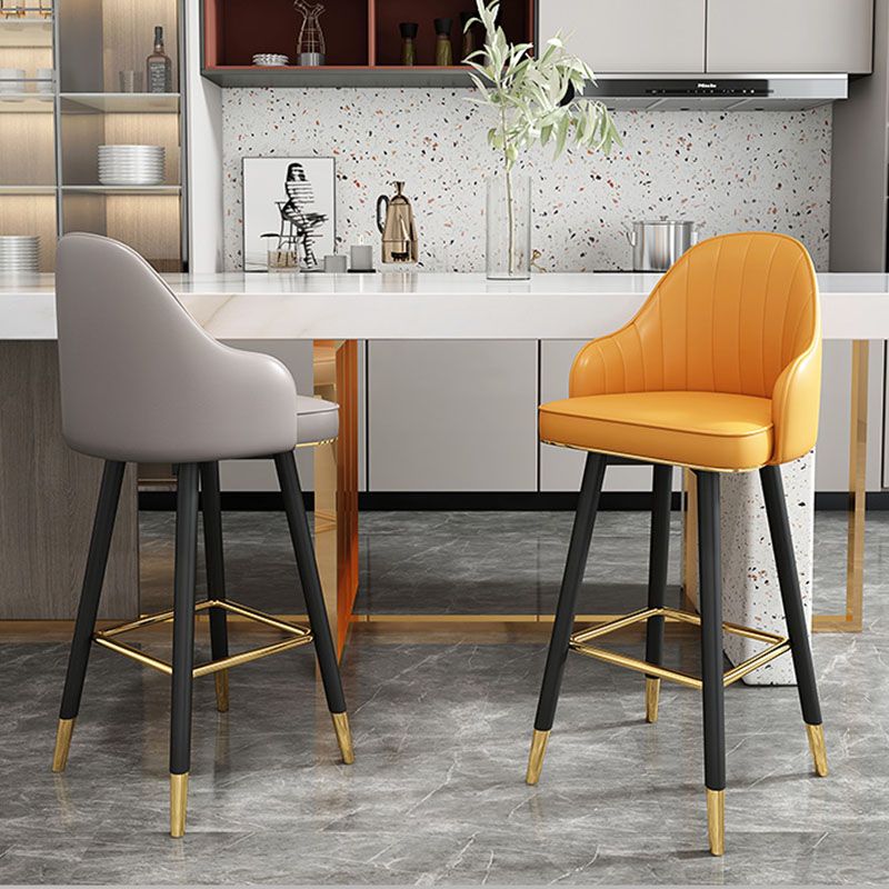 Scandinavian Armed Swivel Barstool Matte Finish Leather Stool