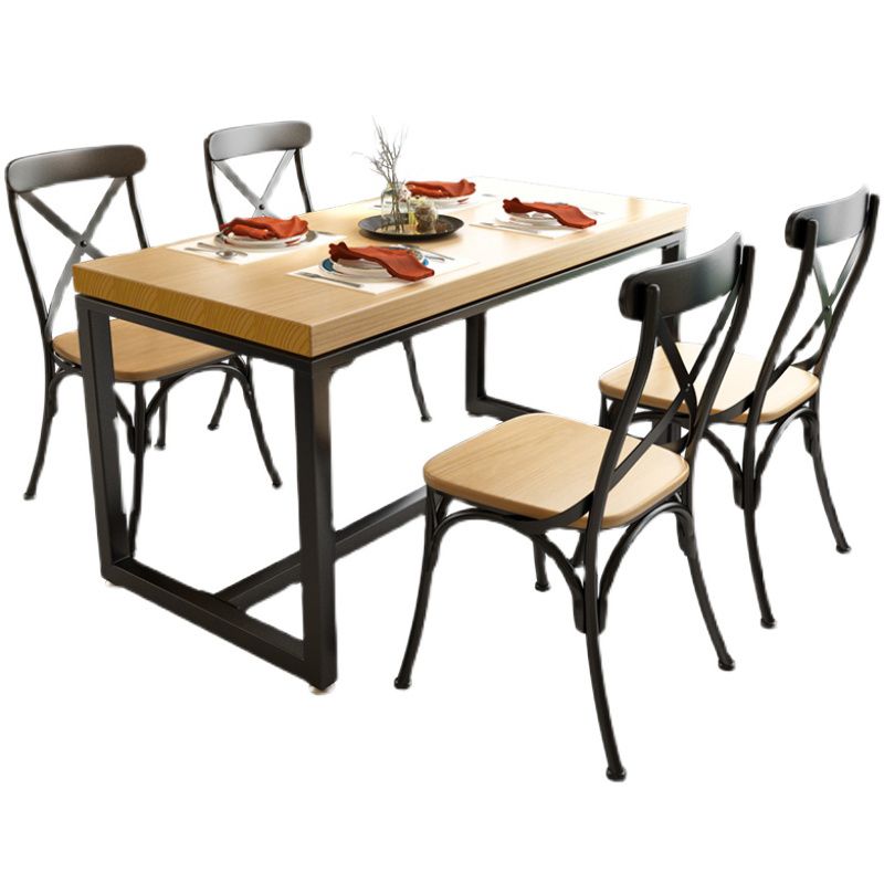 Table à manger en bois massif de style industriel table de rectangle marron avec cadre noir pour salle à manger