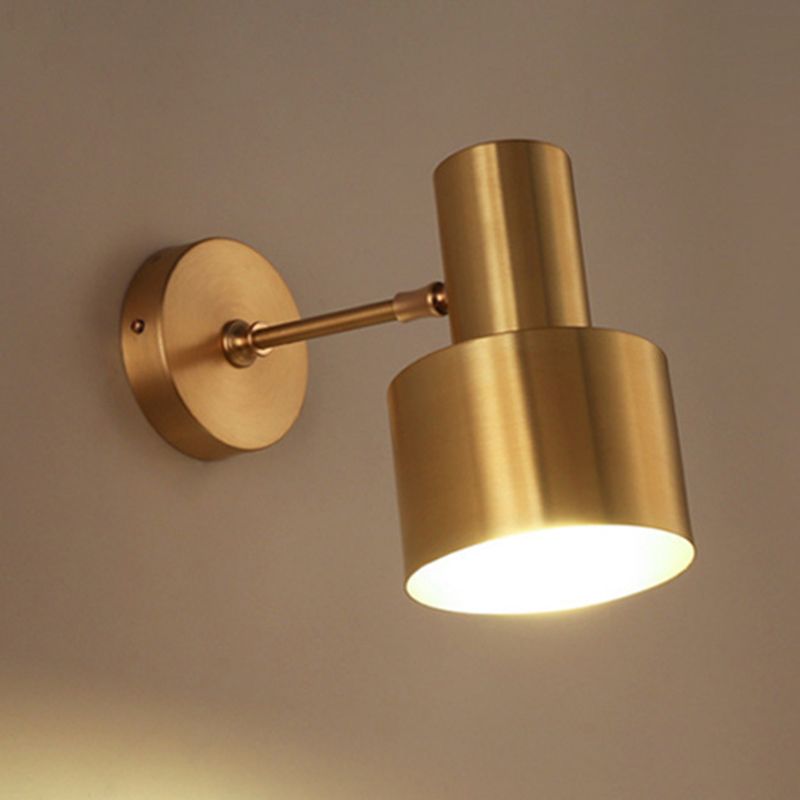 Drum Shape Metal Wall Light Modern Style 1-Light Wall Light Sconce in Gold