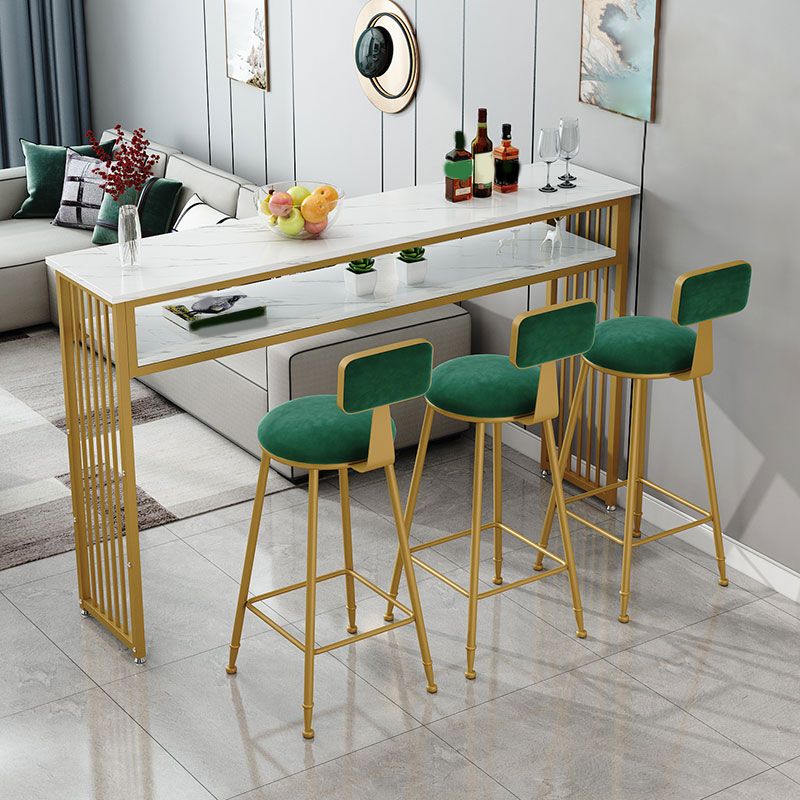 Rectangle Bar Pub Table Set 1/3/4/5 Pcs Metal and Wood Bar Table and Upholstered Stools