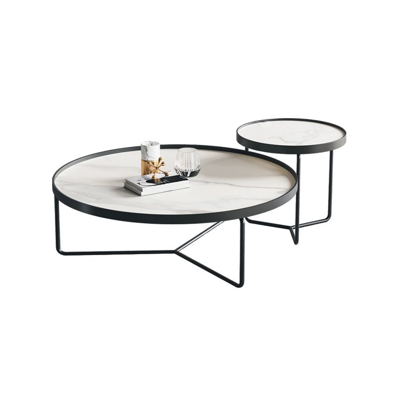 2 Piece Round Nesting Tables Modern Minimalist Slate Coffee Table