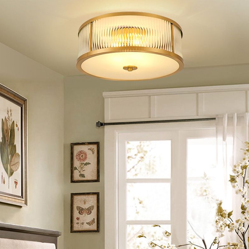 Traditionelle Trommel-Unterputz-Deckenleuchte, transparente Glas-Unterputz-Deckenleuchten für Schlafzimmer