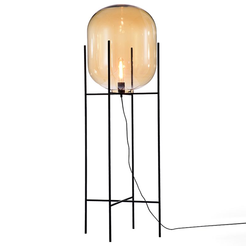 Cápsula de vidrio Diseñador de luz de piso 1 Bulbo Lámpara de pie negra con brecha H de metal H