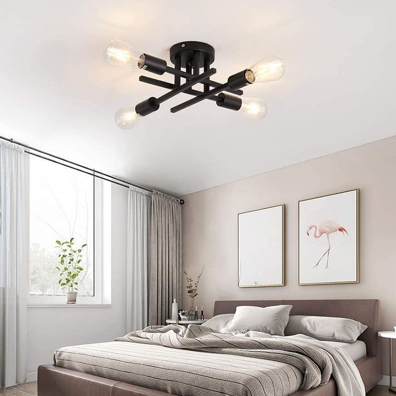 Industrial Style Iron Ceiling Light 4-Lights Stripe Shape for Bedroom