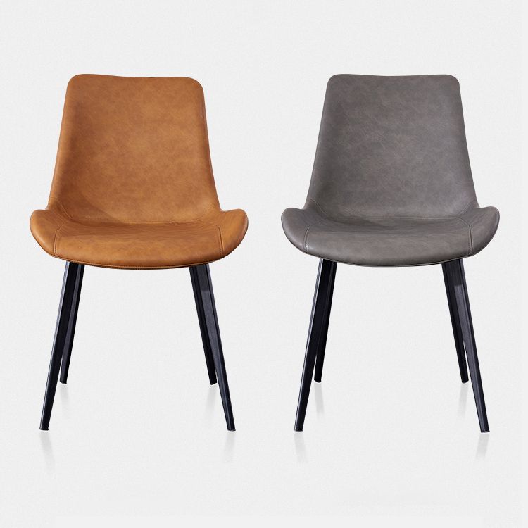 Industrial Style Leather Dining Chairs Solid Back Armless Side Chairs for Home Use