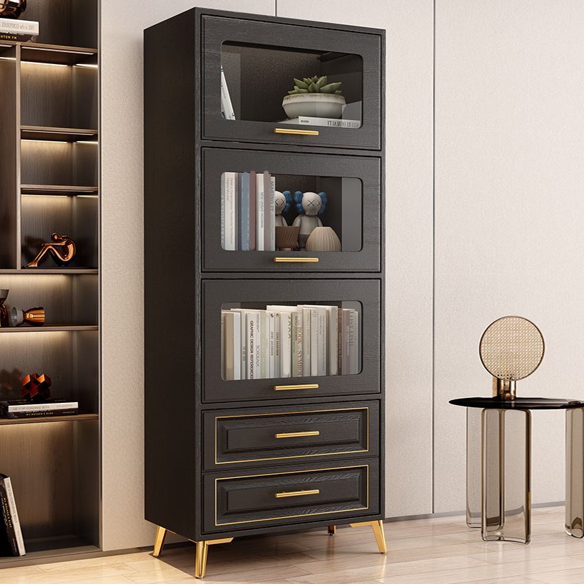 Contemporary Black Chest Glass Paned Accent Cabinet with Drawer