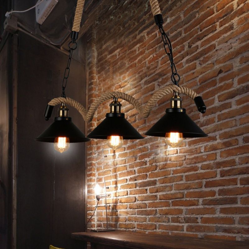 Industrial Hanging Ceiling Light Metal Pendant Lighting Fixtures in Black for Dining Room