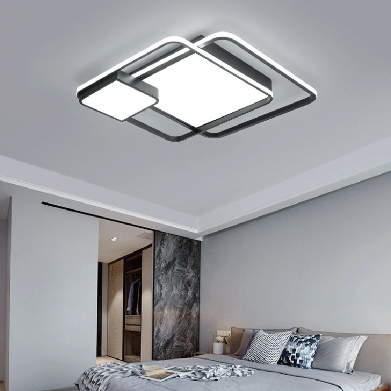 Square Acryl Deckenleuchte Lichtbefestigung Minimalismus Schwarz LED Flush Mount Beleuchtung für Schlafzimmer