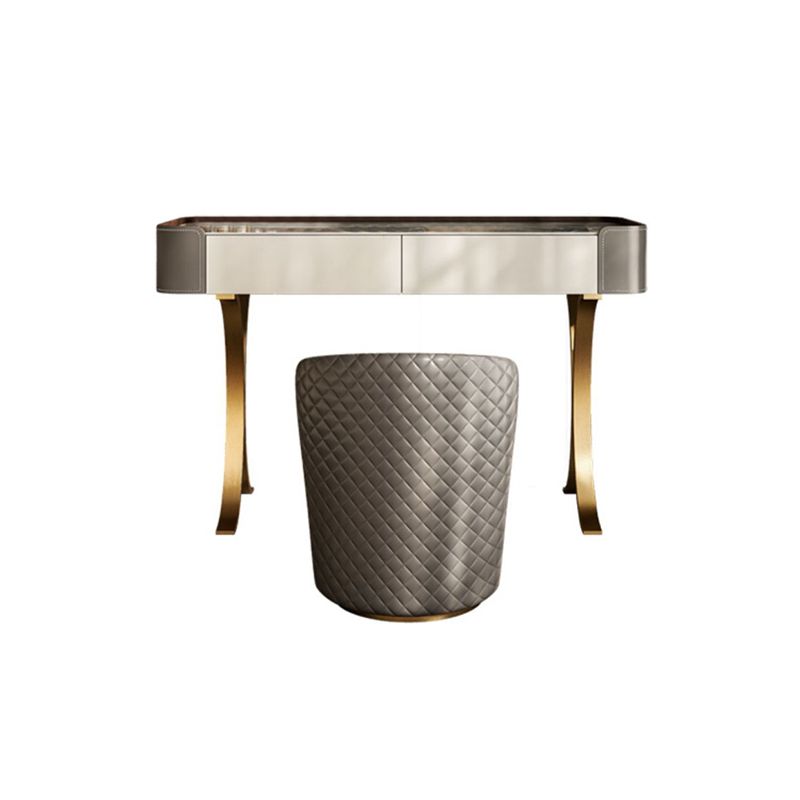 2 Drawers Vanity Set with Stool Glam Stone Top Makeup Vanity Desk