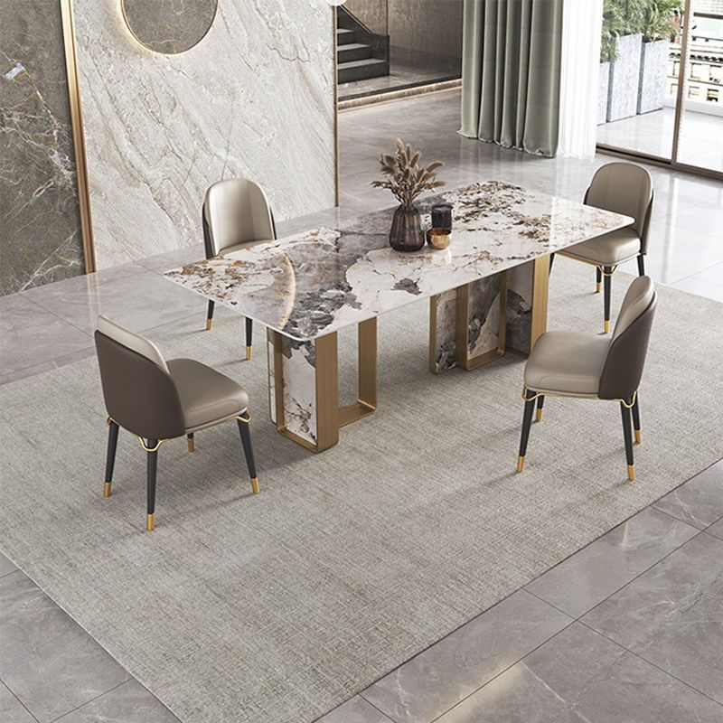 Modern Rectangle Double Pedestal Table Stainless Steel Base Dining Table