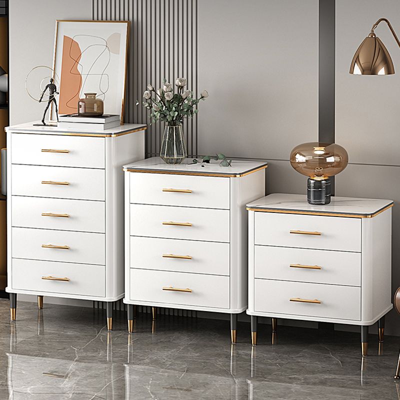 Glam Bedroom Stone Storage Chest Vertical Chest in White with Drawers