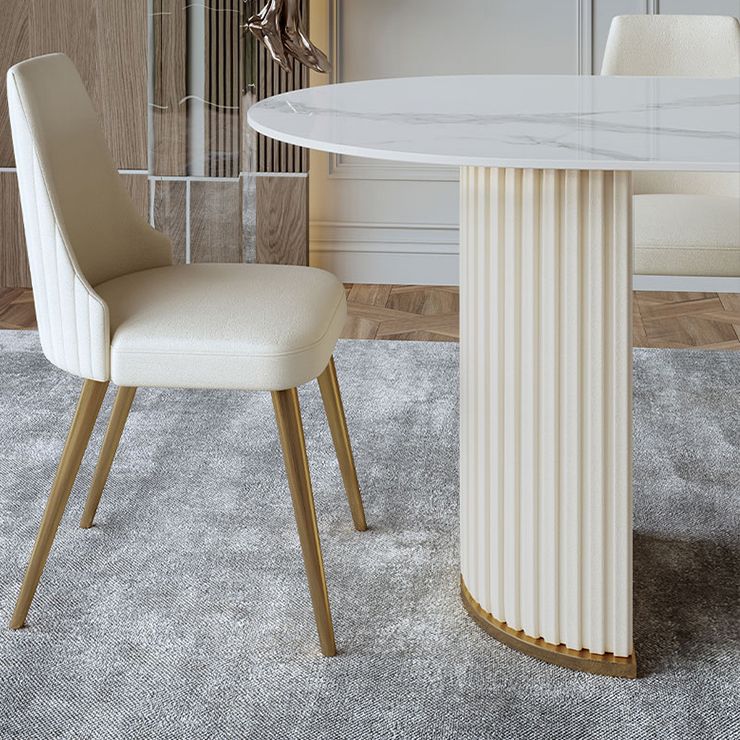 Traditional Luxury Dining Table Oval Sintered Stone Table with Double Pedestal Base
