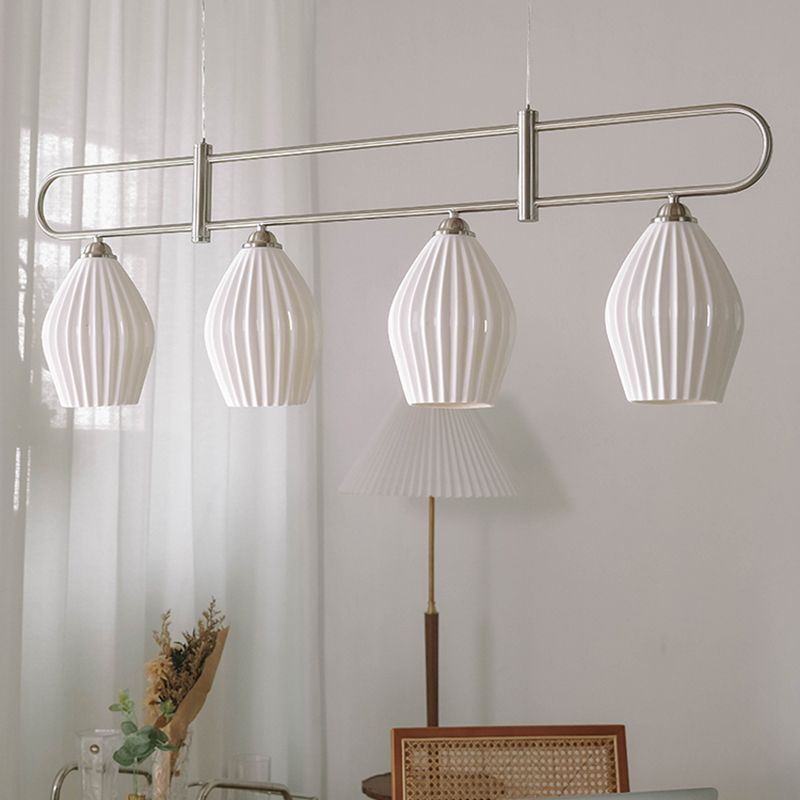 Contemporary Island Light Lantern-Shaped Ceramics 4 Light Island Pendant Lights