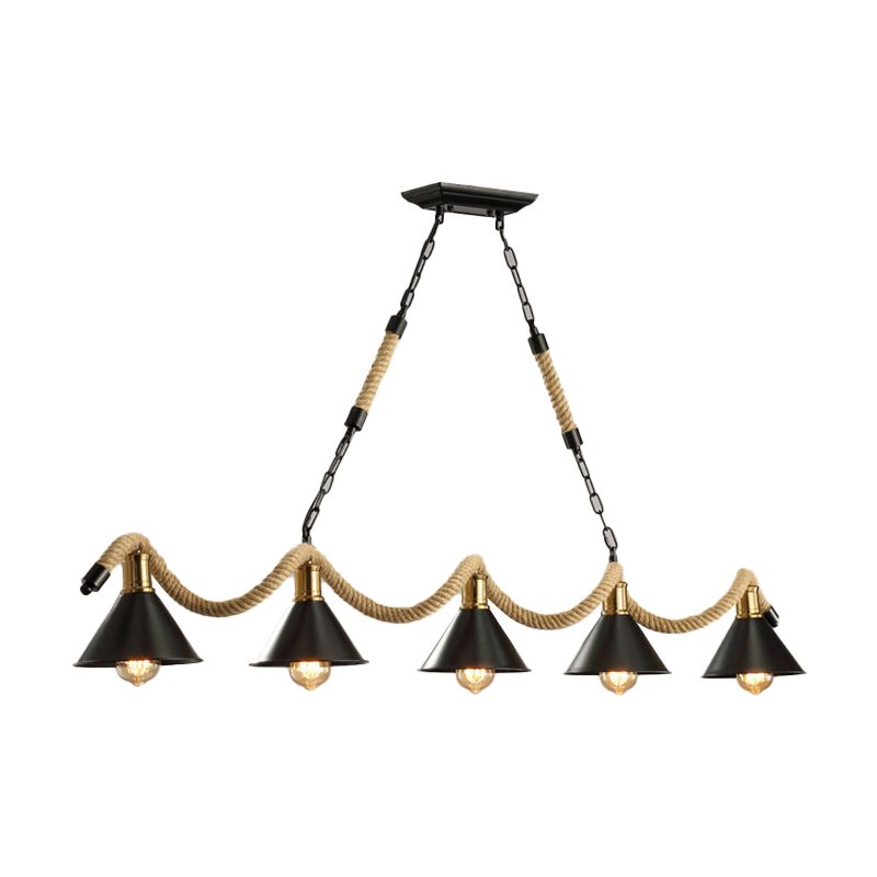 Hemp Rope Hanging Island Light Industrial Hanging Lighting Fixture for Dining Room