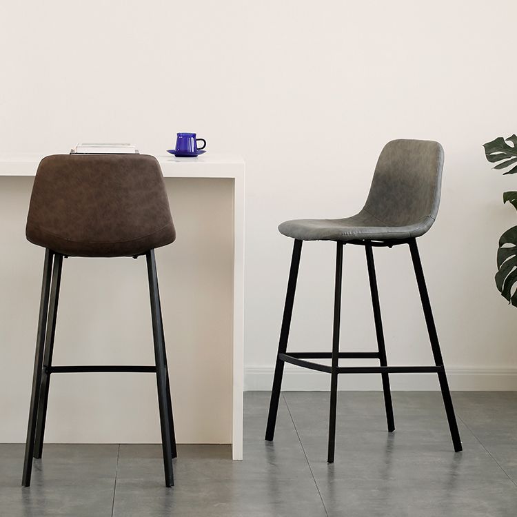 Contemporary Mental Leather Bar Stools Indoor Barstool with Iron Legs and Low Back