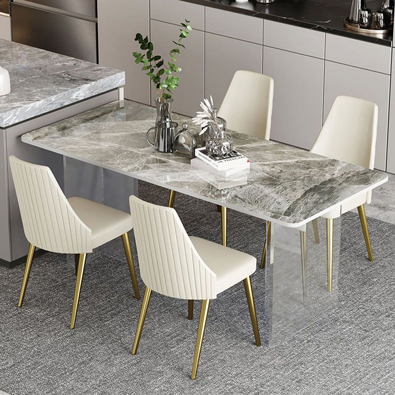 Acrylic Modern 1/2/4/5 Pieces Dining Room Set Rectangle Double Pedestal Table Set