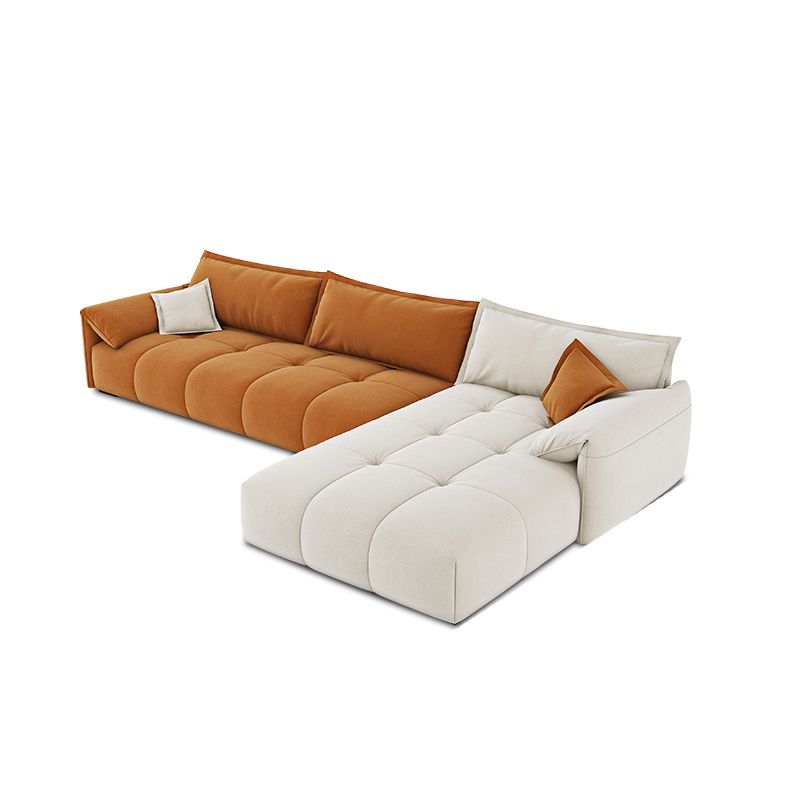 Tufted Loose Back Sofa with Chaise Nordic Pillow Top Arm Sofa in Orange and White