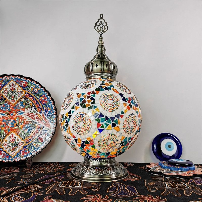 1 tête tachée d'art tachée lampe de table traditionnelle blanc / rouge / jaune globe de nuit.