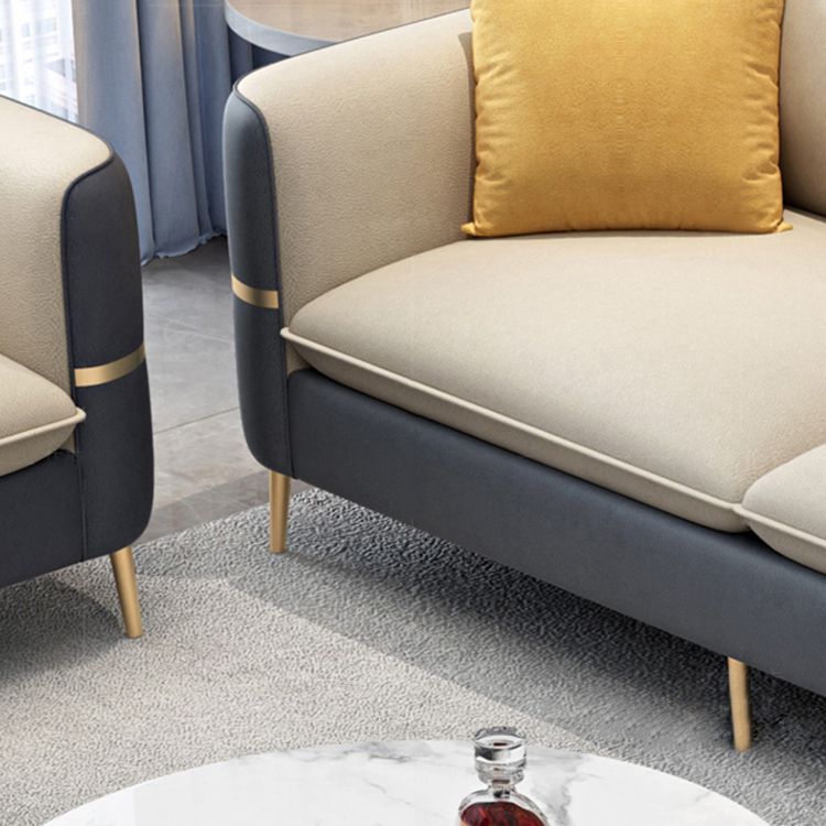 Contemporary Recessed Arm Sofa with Pillows Back and Golden Legs