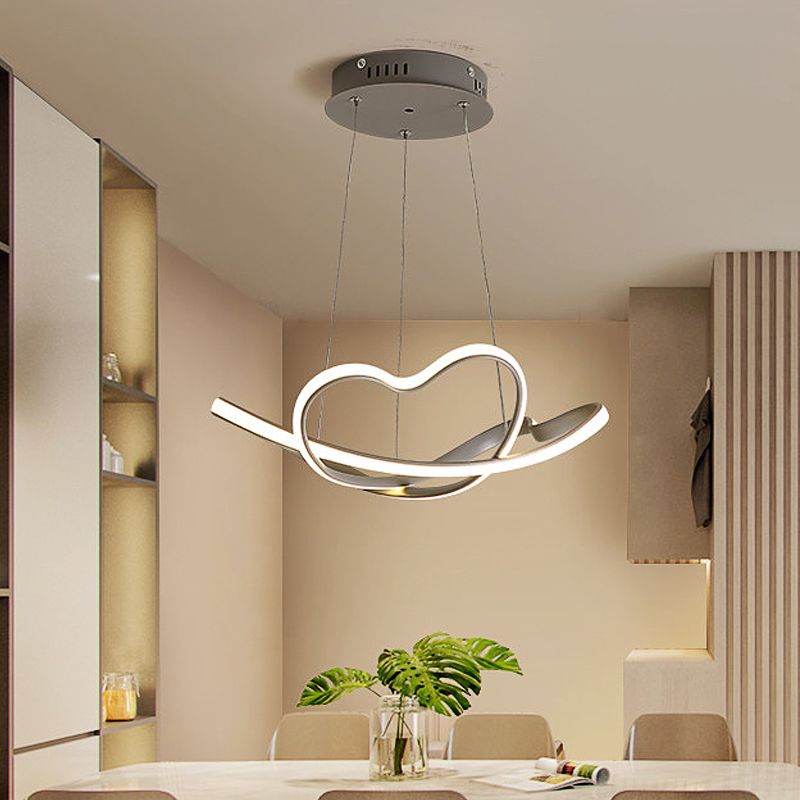 16 "/19,5" de large gris torsadé lampe à lustre torsadé moderniste LED LED Hanging Light Kit en blanc / lumière chaude