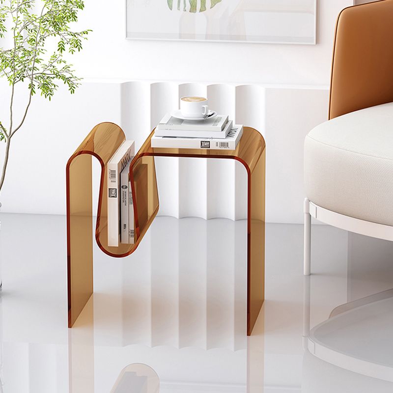 Glam Sofa Corner Table Square Sled Plastic Living Room with Shelf Side End Table