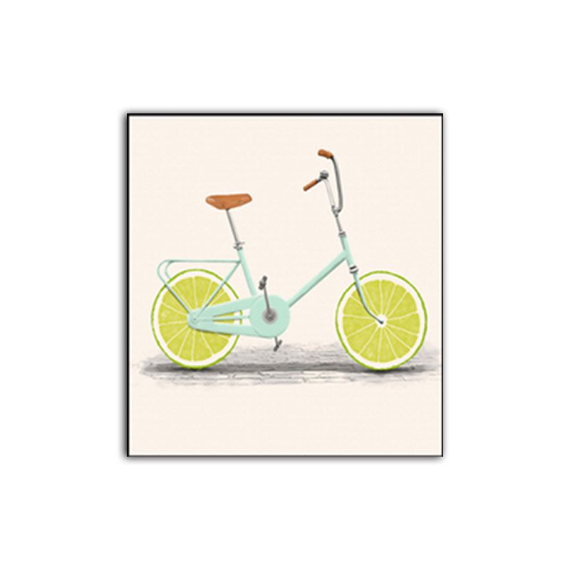 Toile d'art pour enfants de couleur pastel, décoration murale de vélo au citron pour salle à manger, texturée