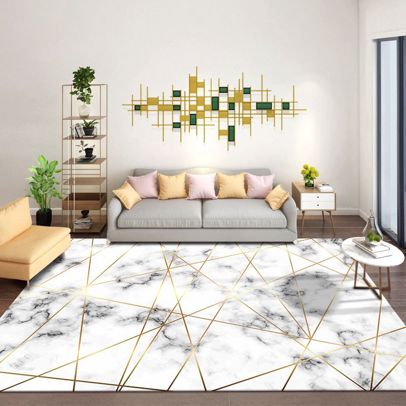 White Tone Abstract Lines Printed Rug Polyester Antique Carpet Stain Resistant Rug for Living Room