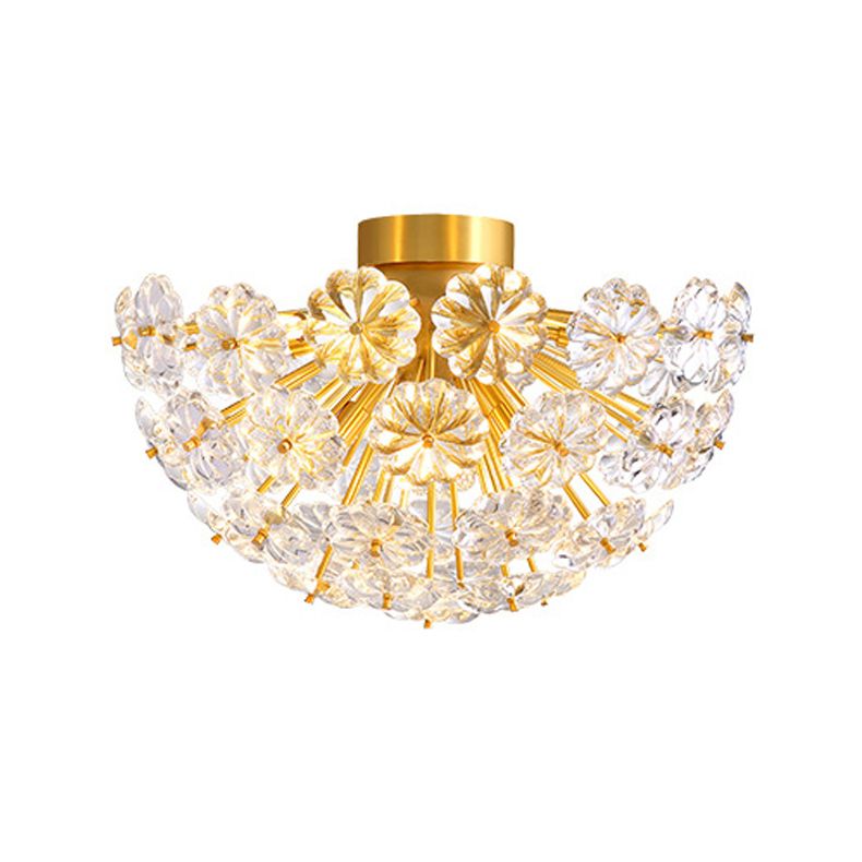 Brass Close to Ceiling Lamp Minimalist Crystal Shaded Ceiling Mounted Fixture
