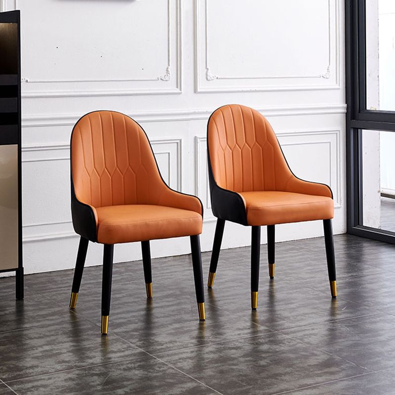 Scandinavian Faux Leather Dining Chairs Solid Back Arm Side Chair