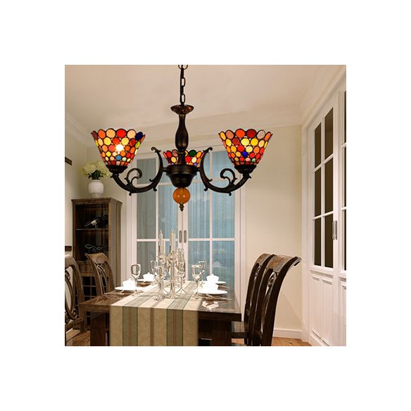 Buntes Glockenhängebersuder leichter Vintage Buntglas 3 Lichter invertierter Kronleuchter für Esszimmer