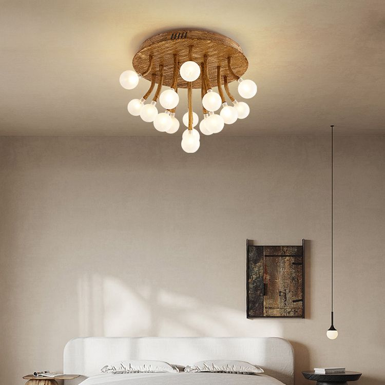 Luminaire encastré contemporain à bulles en bois, plafonnier encastré en marron