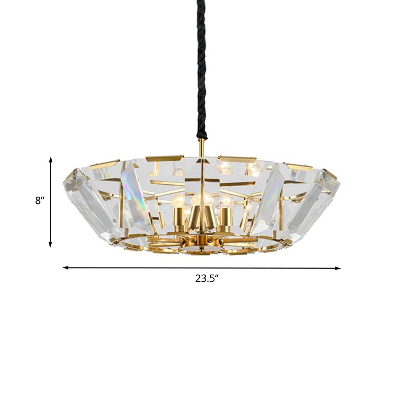 5 Köpfe Wohnzimmer Decke Krachen zeitgenössischer Gold Hanging Light Kit mit Schüssel Kristallschatten
