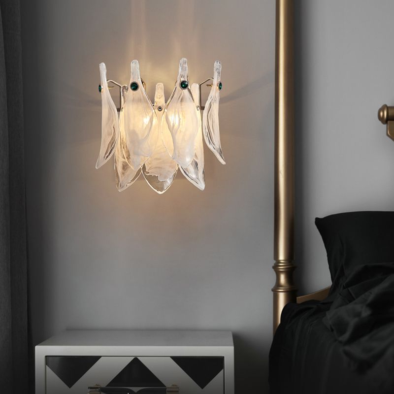 Modern Metal Wall Sconce Leaf Shape Wall Light with Glass Shade for Bedroom