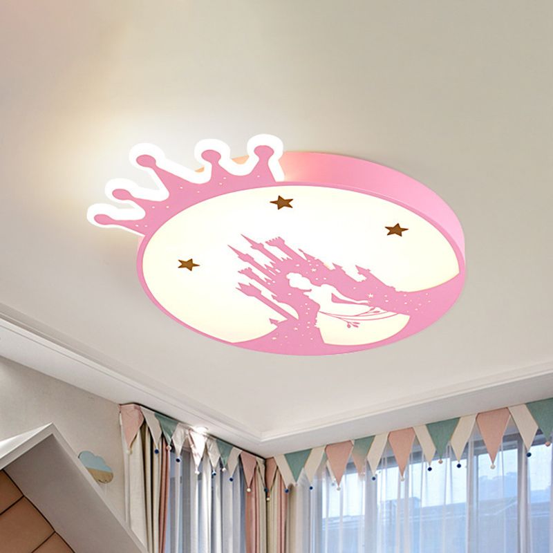 Acrilico Rotondo Soffitto Light Fixture Contemporary LED Rosa Flush Light con Princess Pattern