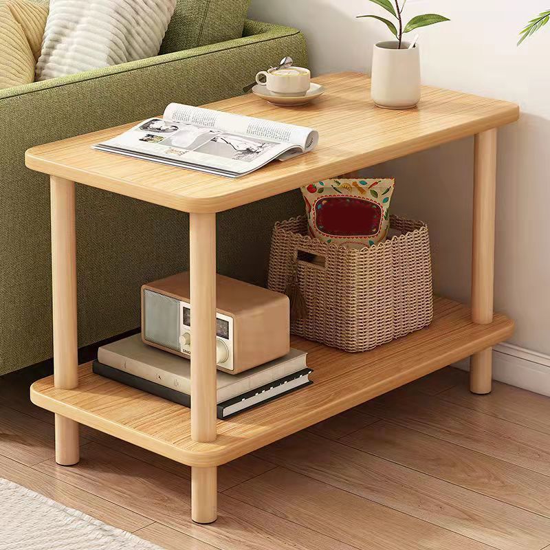 Scandinavian Rectangular End Table Wooden Top Side Table with Shelf for Living Room