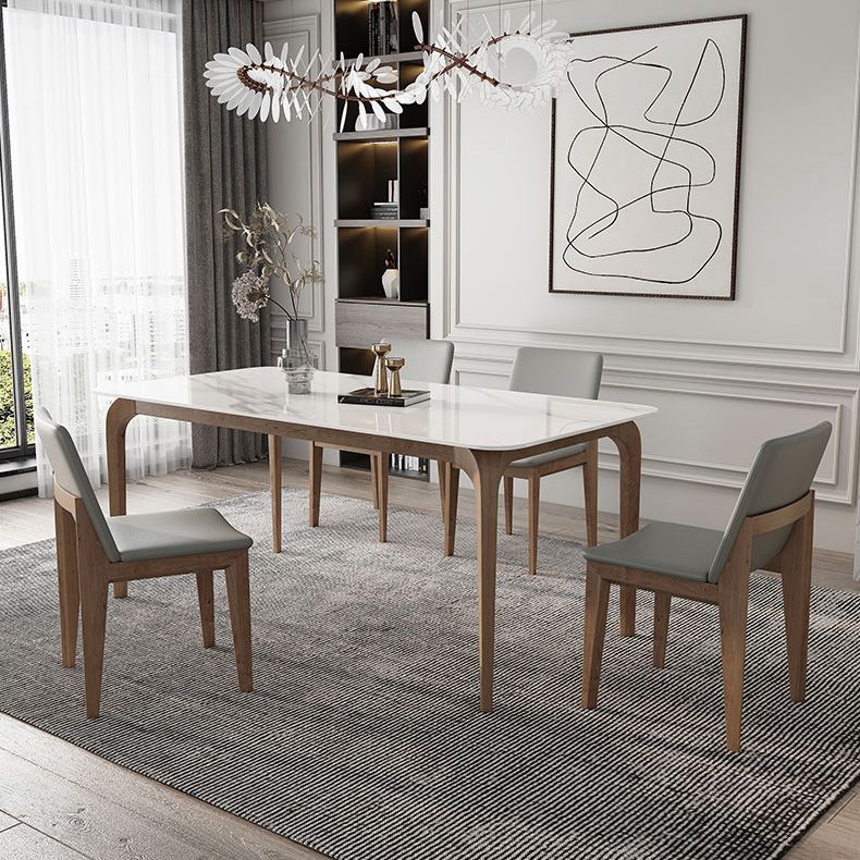Mesa de comedor industrial rectangular Mesa blanca fija con piedra sinterizada