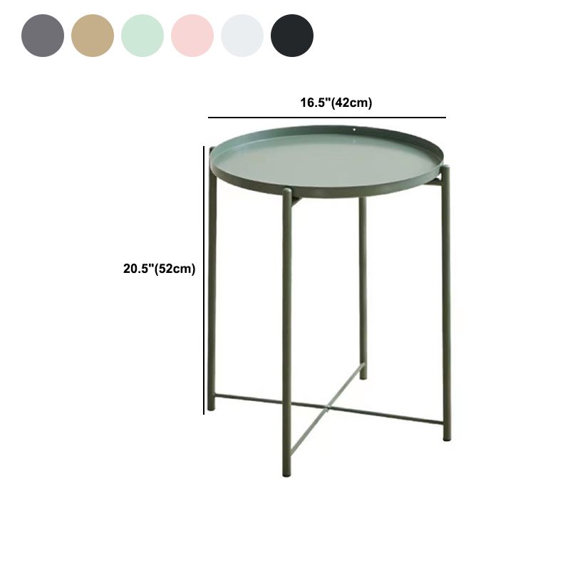 Mid-Century Round Tray Top Side Table Metal Cross Legs End Table
