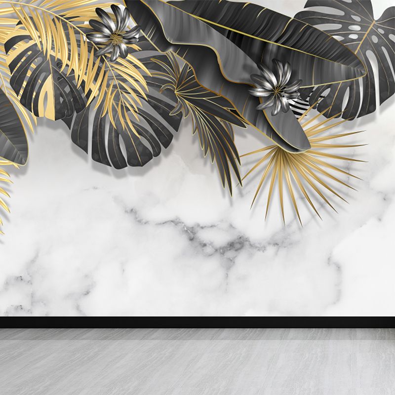 Black Tropical Mural Wallpaper Huge Botanical Leaves Wall Decor for Girls Bedroom