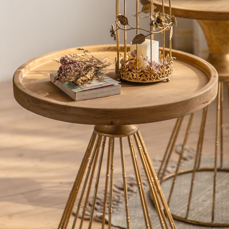 Round Tray Top Side Table Iron Pedestal End Table - Distressed Surface Treatment