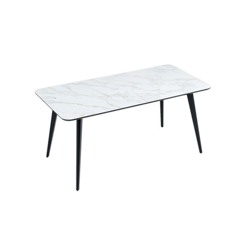 Polished Finish Dinette Table with Metal Legs Stone Top Indoor Dining Table