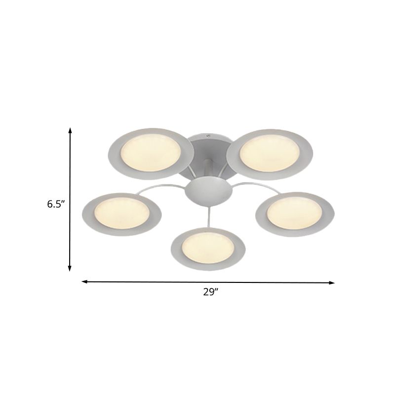Modernist 5 Heads Radial Semi Flush Light White Circular LED Flush Mount Lamp with Acrylic Shade