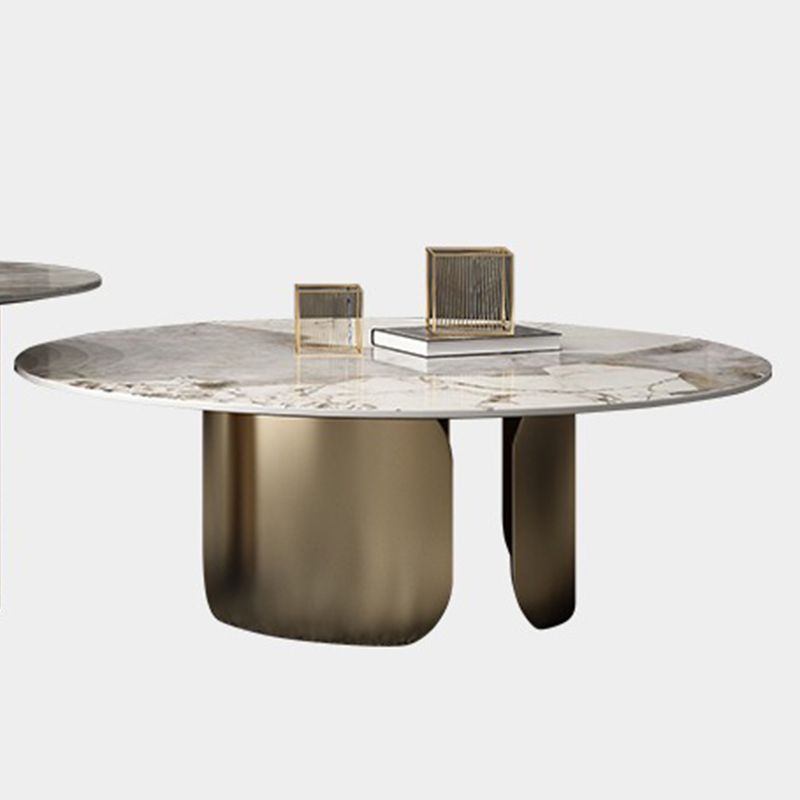 Round Coffee Table 3 Legs Slate Coffee Table Set with Metal Legs