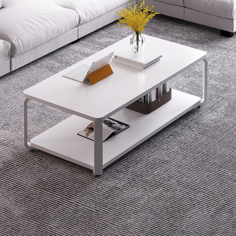 Modern Style Wooden Rectangular Table with Abstract Base for Storage Rack Coffee Table