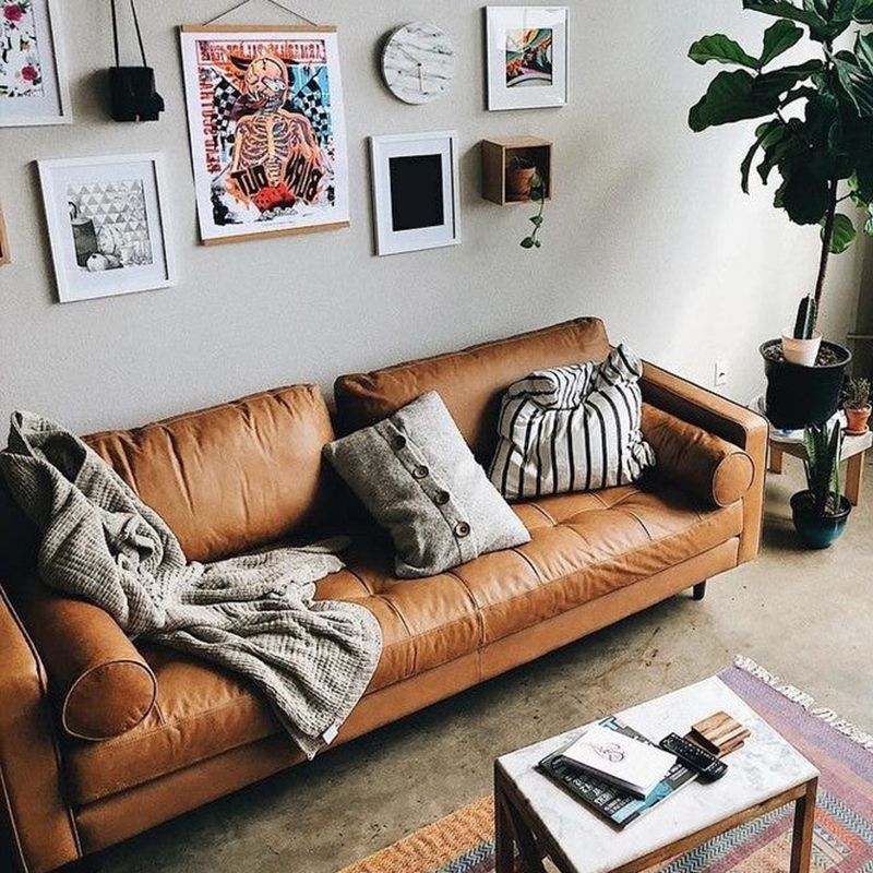 Contemporary Stain Resistant Leather Sofa Square Arm Loveseat for Living Room